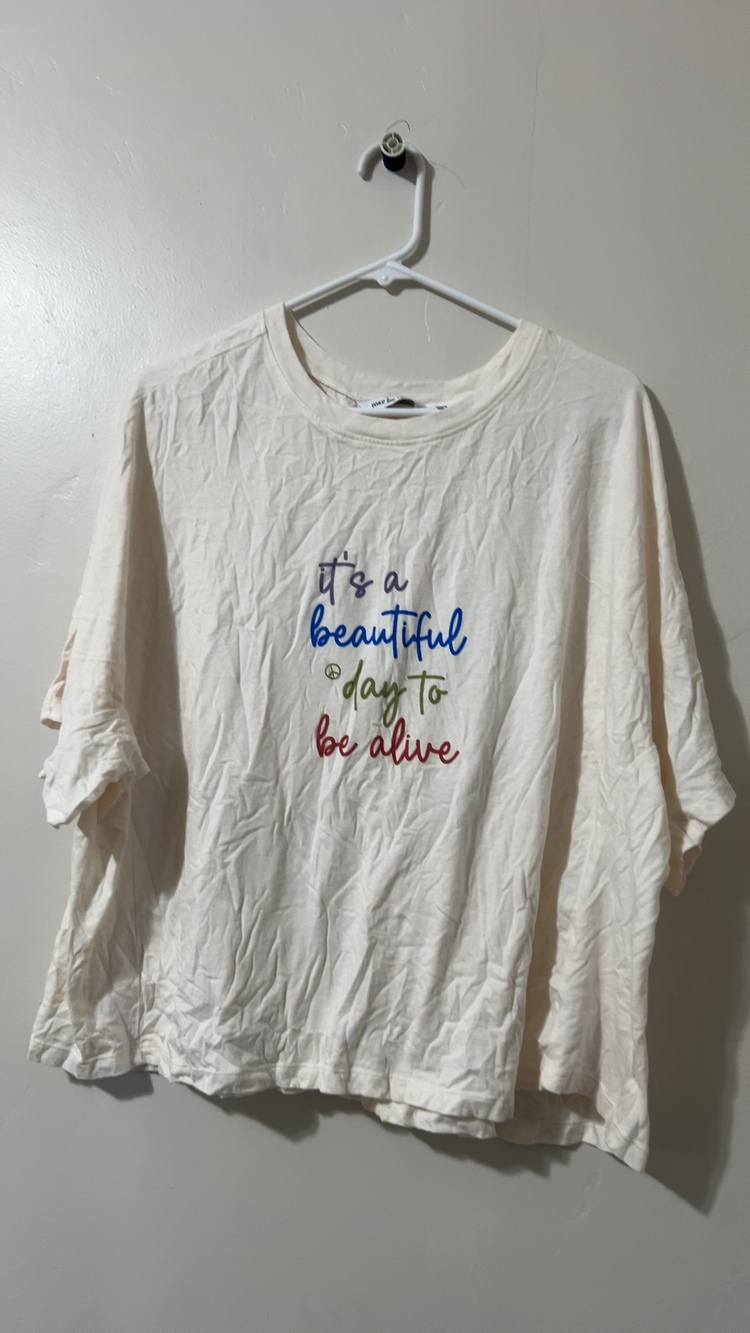 Peace Love World Women's Cream Graphic Tee Small